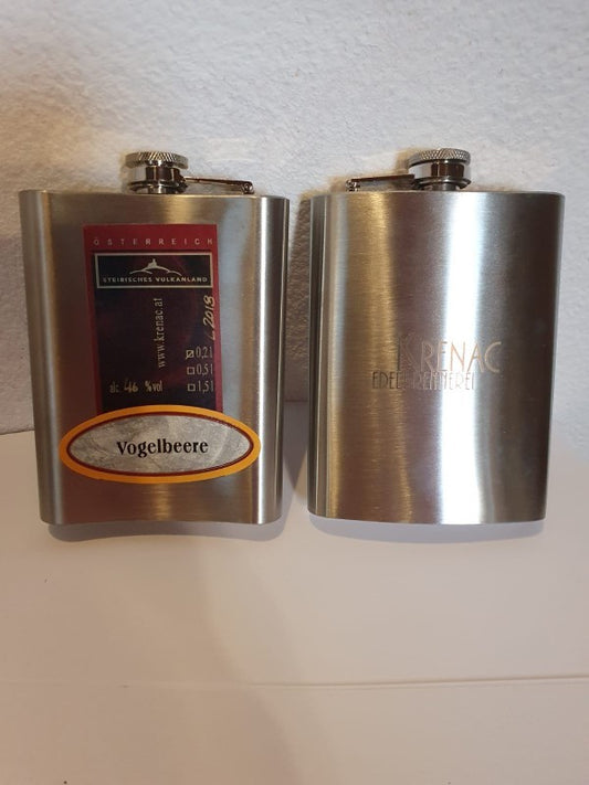 Krenac Flachmann aus Edelstahl, 0.2 Liter, befüllt mit Christ Williams Birnenbrand